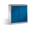 C+P Werkzeug-Beistellschrank mit Schiebetüren innen 2 Böden Front Enzianblau Korpus Lichtgrau