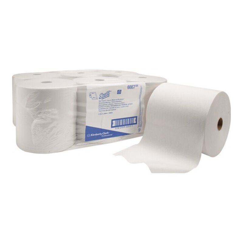 Rollenhandtuch SCOTT® 6667 1-lagig weiß L304ca.mxB200ca.mm KT6 Rollen