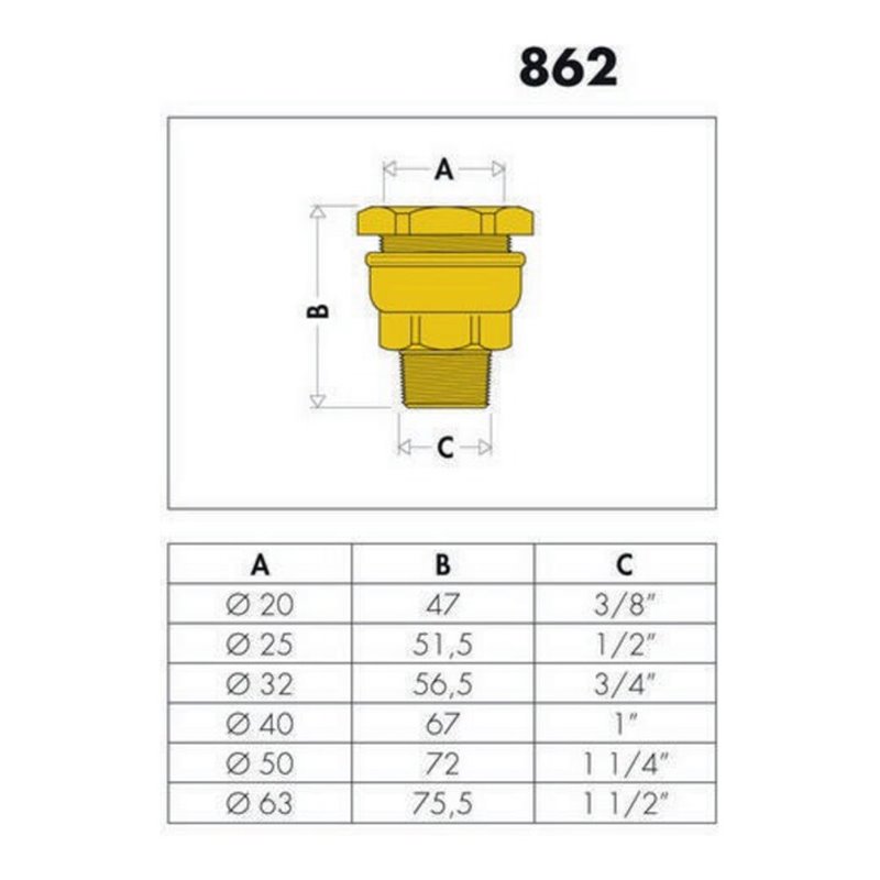 Caleffi Anschlussverschraubung 862 Messing, reduziert 63 x 1 1/2' AG
