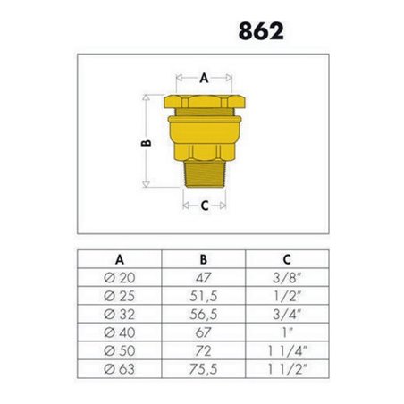 Caleffi Anschlussverschraubung 862 Messing, reduziert 63 x 1 1/2' AG