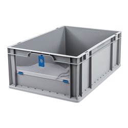 Allit Transportstapelbehälter L600xB400xH220mm grau blau PP m.Klappscheibe
