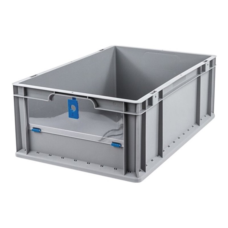 Allit Transportstapelbehälter L600xB400xH220mm grau blau PP m.Klappscheibe