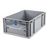 Allit Transportstapelbehälter L600xB400xH220mm grau blau PP m.Klappscheibe