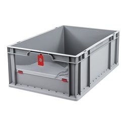 Allit Transportstapelbehälter L600xB400xH220mm grau rot PP m.Klappscheibe