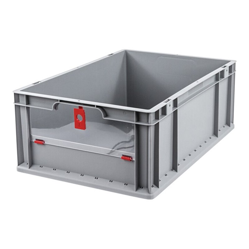 Allit Transportstapelbehälter L600xB400xH220mm grau rot PP m.Klappscheibe