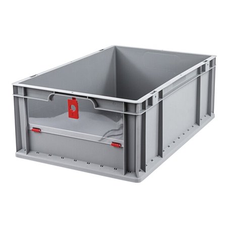 Allit Transportstapelbehälter L600xB400xH220mm grau rot PP m.Klappscheibe
