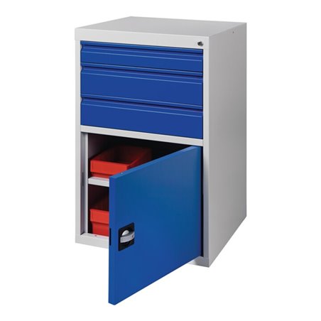 Schubladenschrank BK 600 H1000xB600xT600mm grau/blau 3 Schubl.Einfachauszug 1Tür