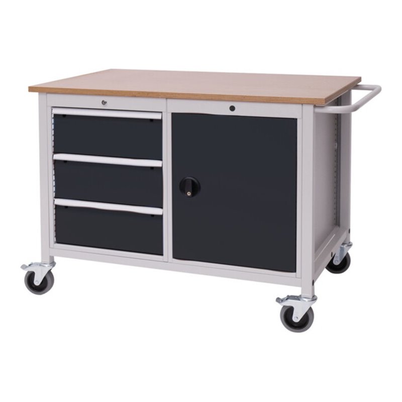 Bedrunka+Hirth Werkbank B1250xT750xH935mm Buche Multiplex lichtgrau anthrazitgrau 3Schubl. 1Tür