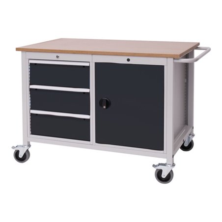 Bedrunka+Hirth Werkbank B1250xT750xH935mm Buche Multiplex lichtgrau anthrazitgrau 3Schubl. 1Tür