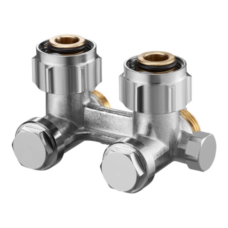 Oventrop Hahnblock Multiflex F G 3/4 ÜMxG 3/4 AG, Eck, MS vernickelt