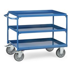 fetra Tischwagen mit Wannen mit 3 Böden aus Blechwannen, Griff waagerecht, TPE-Bereifung