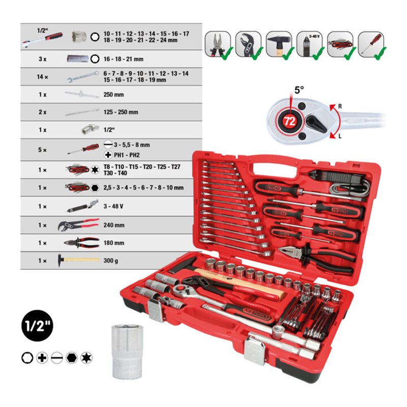 KS Tools 1/2' Universal-Werkzeug-Satz, 47-tlg.