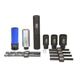 KS Tools 1/2' Felgenschloss-Ausbohr-Satz für Schlösser mit rotierenden Außenhüllen, 14-tlg.