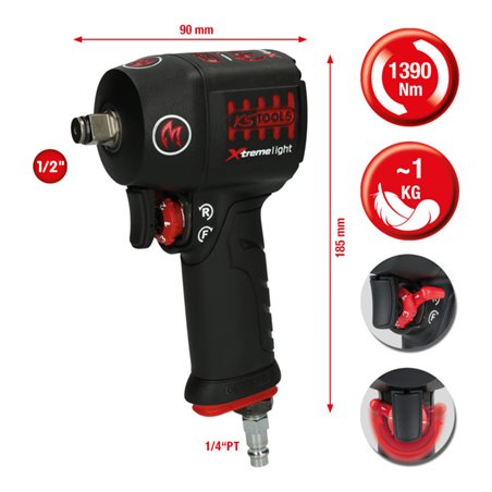 KS Tools 1/2' miniMONSTER Xtremelight Hochleistungs-Druckluft-Schlagschrauber 1.390 Nm