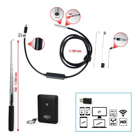 KS Tools Wi-Fi-Videoskop-Satz mit Durchmesser 3,9 mm 0° HD Frontkamera-Sonde, 7-tlg.