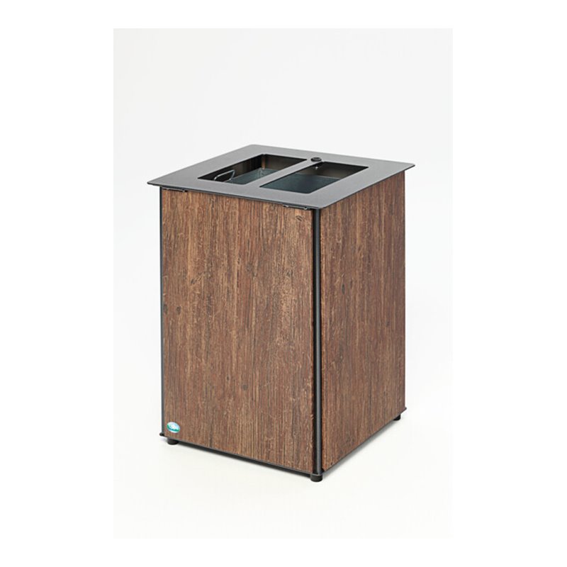 VAR Abfallbehälter AB 03 Holz-Optik/Edelstahl 80 l