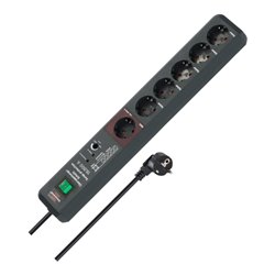 Secure-Tec 19.500A Überspannungsschutz-Automatiksteckdosenleiste  6-fach anthrazit 3m H05VV-F 3G1,5 1xMaster 5xSlave