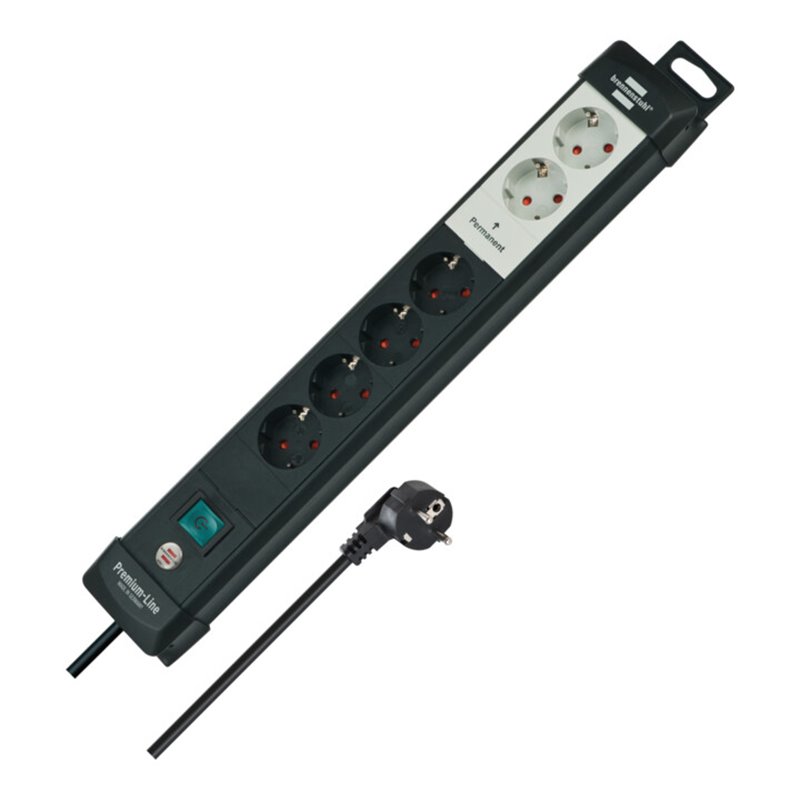 Premium-Line Technik Steckdosenleiste 6-fach schwarz 3m H05VV-F 3G1,5 2 permament, 4 schaltbar