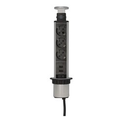 Tower Power USB-Charger Tischsteckdosenleiste 3-fach mit 2 USB Ladebuchsen 2m H05VV-F 3G1,5, in Tischplatte versenkbar