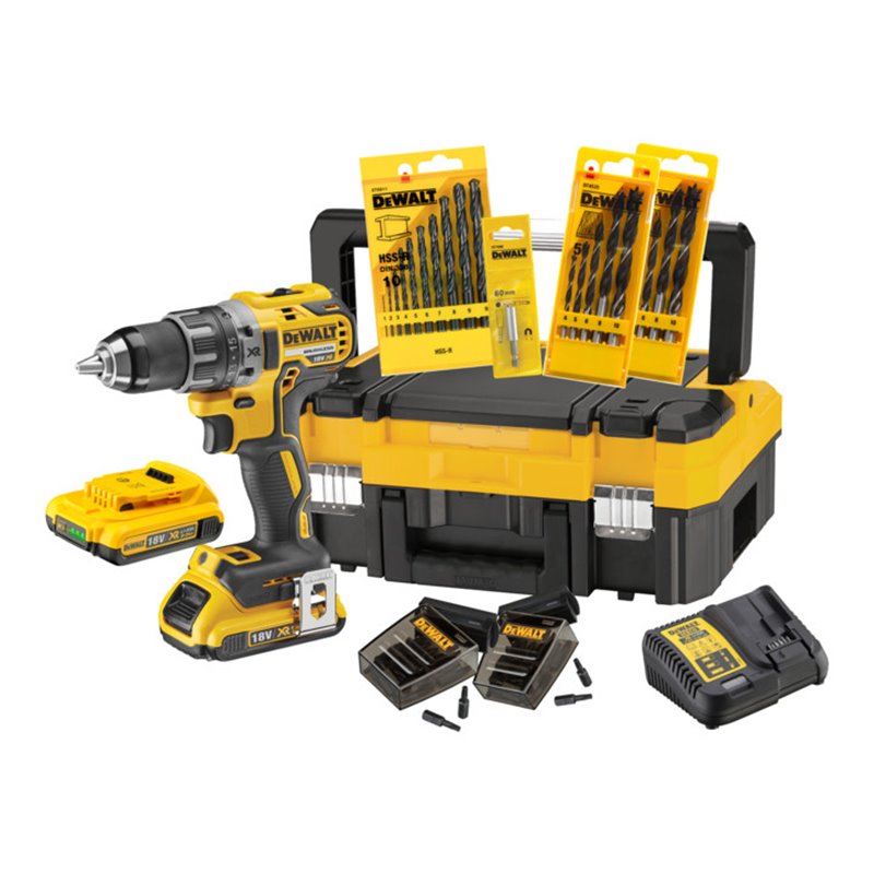 DEWALT Akku-Bohrschrauber-Set 18 V / 2,0 (BL) mit Zubehör DCK791D2T-QW
