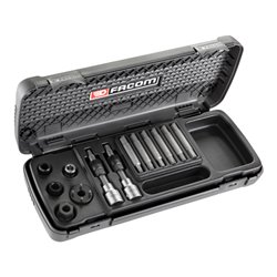 Facom Sortiment 'Montage/Demontage der Lichtmaschinen-Riemenscheibe' - Bits, Steckschlüssel, Verbindungsstück Kunststoffkoffer, 