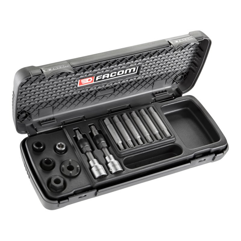 Facom Sortiment 'Montage/Demontage der Lichtmaschinen-Riemenscheibe' - Bits, Steckschlüssel, Verbindungsstück Kunststoffkoffer, 
