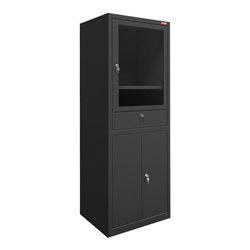 STIER Computerschrank mit Schublade und Türen 1750x650x350mm schwarz
