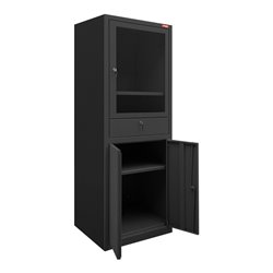 STIER Computerschrank mit Schublade und Türen 1750x650x350mm schwarz