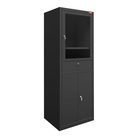 STIER Computerschrank mit Schublade und Türen 1750x650x550mm schwarz