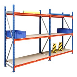 Regalwerk EMMA Weitspannregal, Holzeinlage Grundfeld, H x B x T 2000 x 2250 x 600 mm, Rahmen RAL 5010