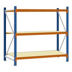 Regalwerk EMMA Weitspannregal, Holzeinlage Grundfeld, H x B x T 2000 x 2250 x 600 mm, Rahmen RAL 5010