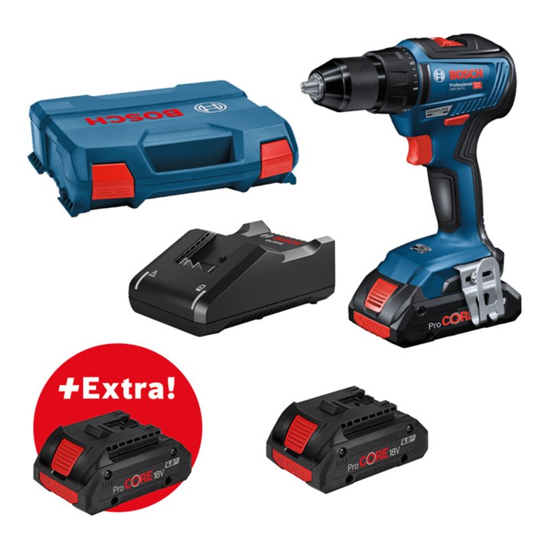 Bosch Akku-Schlagbohrschrauber GSB 18V-55 mit 3 Akkus ProCORE18V 4.0-Ah, Ladegerät und L-Case