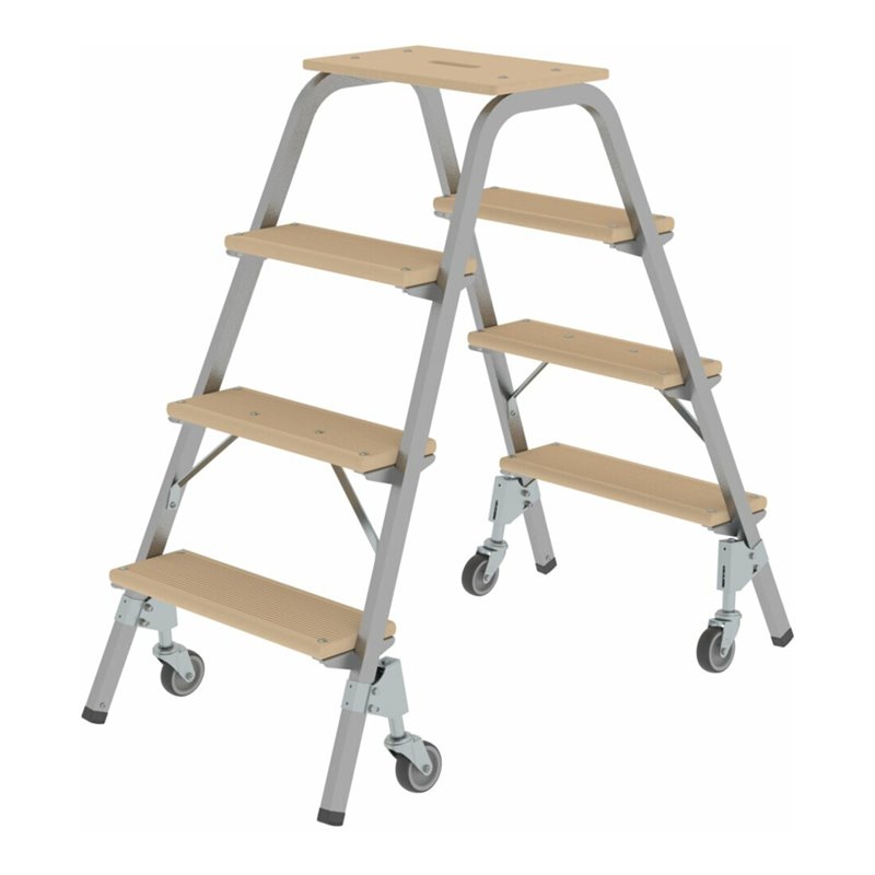 MUNK Stahl-Holz-Tritt mit Brems-Lenkrollen