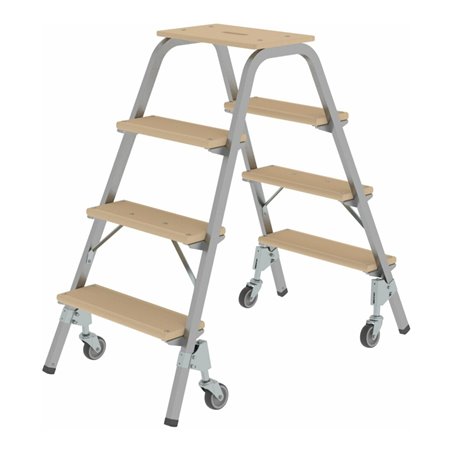 MUNK Stahl-Holz-Tritt mit Brems-Lenkrollen