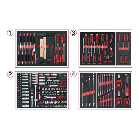 KS Tools Universal-Systemeinlagen-Satz für 4 Schubladen mit 241 Premium-Werkzeugen