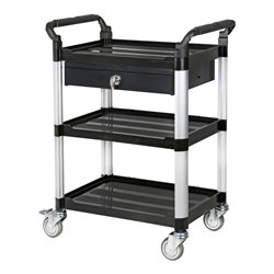 STIER Servierwagen mit 3 Etagen und Schublade LxBxH 860x480x980 mm
