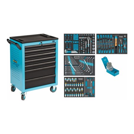 HAZET Werkstattwagen Assistent 178 N-7 mit 204 Werkzeugen 178N-7/204 Schubladen flach: 5 x 80 x 527 x 348 mm Schubladen hoch: 2 