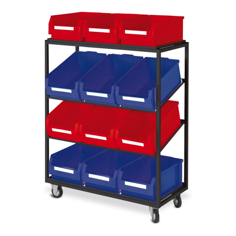 STIER Kommissionierwagen mit 2 geraden und 2 schrägen Böden HxBxT 1340x1015x485 mm inkl. Lagersichtkästen Gr. 1