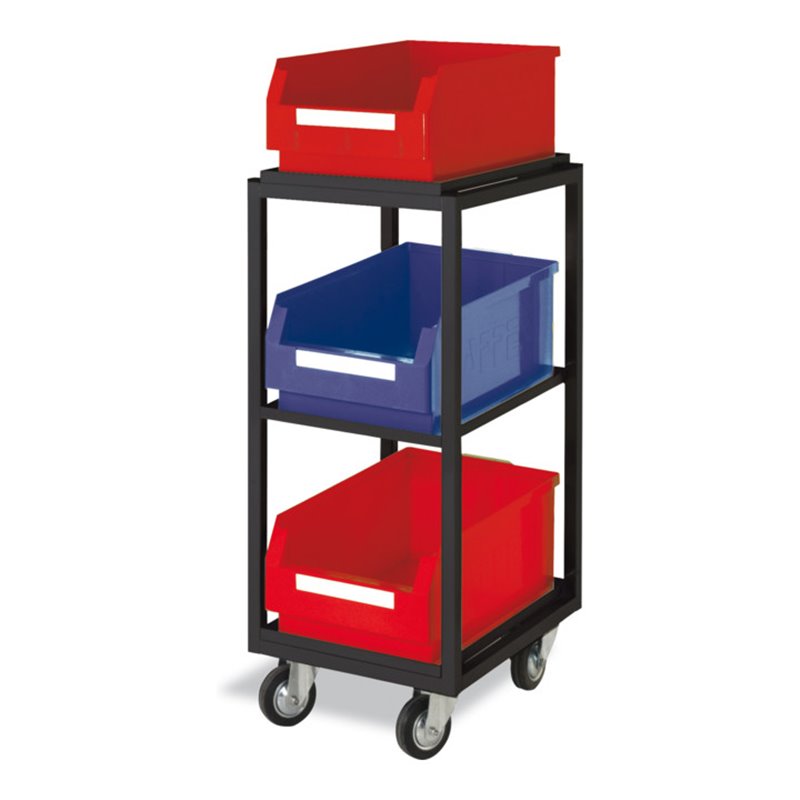 STIER Kommissionierwagen mit 3 geraden Böden HxBxT 948xx383x485 mm inkl. Lagersichtkästen Gr. 2