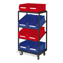 STIER Kommissionierwagen mit 2 geraden und 2 schrägen Böden HxBxT 1340x700x485 mm inkl. Lagersichtkästen Gr. 1