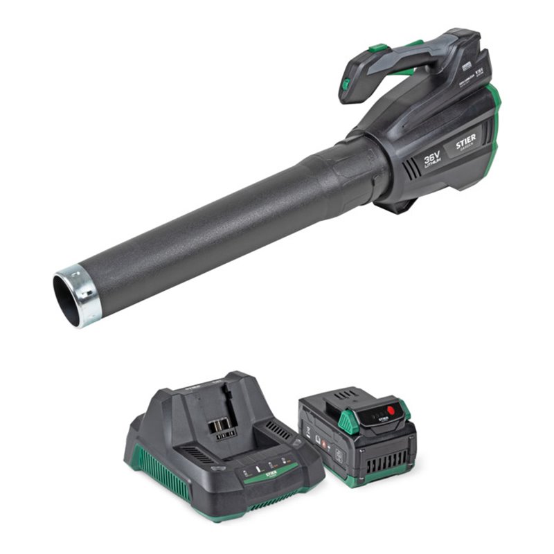 STIER Akku-Laubbläser SLG-92 + Akku 36V 4,0 Ah + Schnellladegerät 36V 3A
