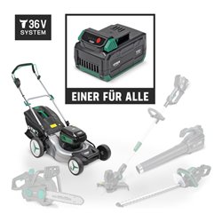 STIER Akku-Rasenmäher SRM-430 + 2 x Akku 36V 2,5 Ah + Schnellladegerät 36V 3A