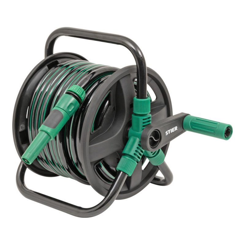 STIER Garten-Schlauchtrommel SFS-20 20+2 m mit Reinigungsspritze und Wandelement