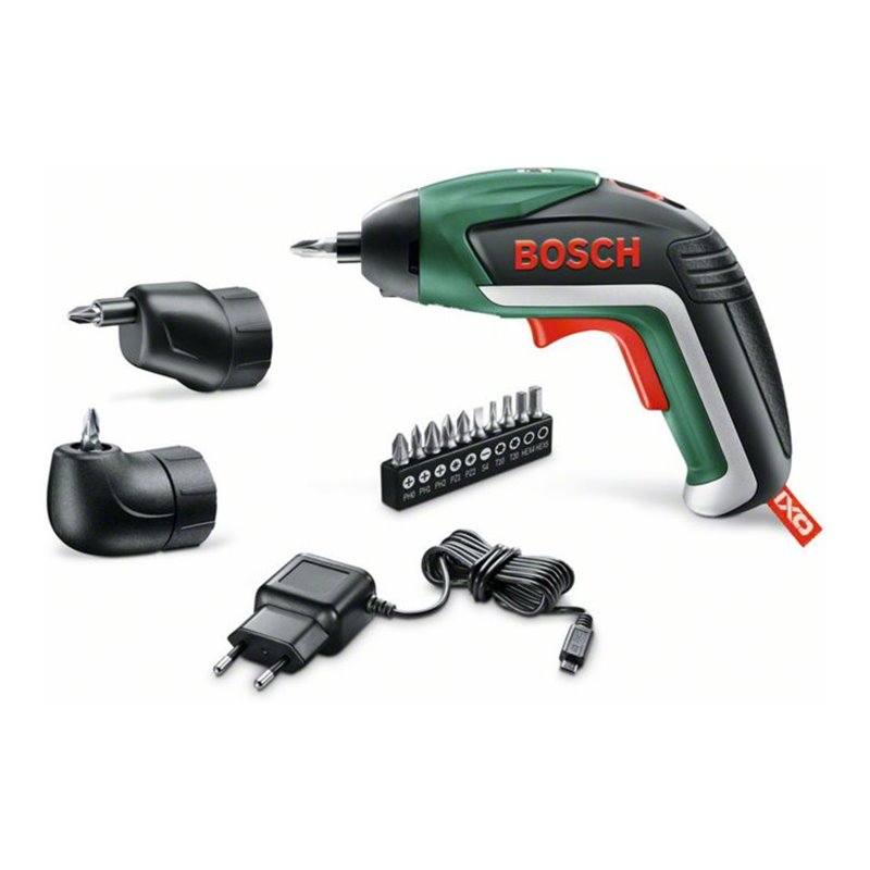 Bosch Akku-Schrauber Lithium-Ionen IXO, Full Set mit Winkelaufsatz und Exzenteraufsatz