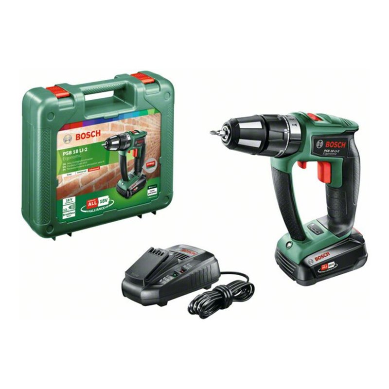 Bosch Akku-Zweigang-Schlagbohrschrauber PSB 18 LI-2 Ergonomic, mit 1 x PBA 18V 2.5 Ah