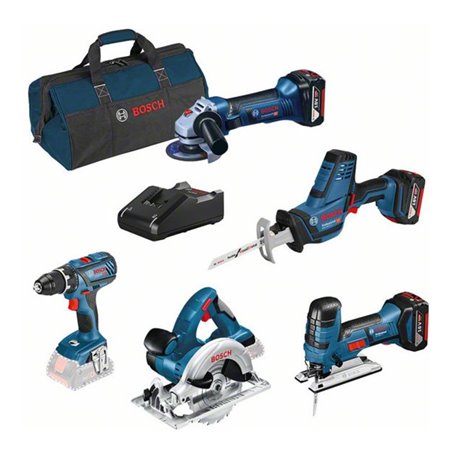 Bosch Kombi-Set: GSR 18V-28 + GST 18V-LI S + GWS 18-125V-LI + GKS 18 V-LI + GSA 18 V-LI C + 3 x 4.0Ah GBA + GAL 18V-40 + Werkzeu