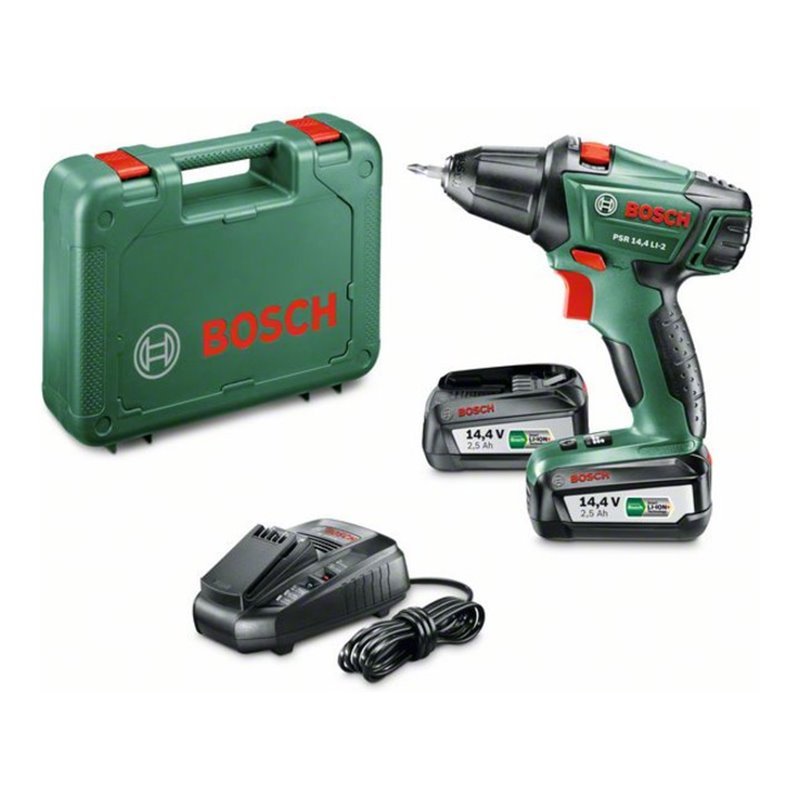Bosch Akku-Zweigang-Bohrschrauber PSR, 2 Akku PBA 14.4V, Doppelschrauberbit, Ladegerät