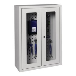 Hängeschrank H750xB500xT200mm Sichtfenster Stahlbl.lichtgrau/lichtgrau