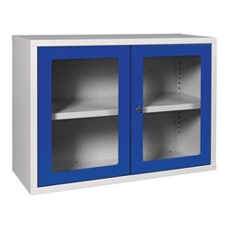 Hängeschrank H600xB800xT300mm Sichtfenster,1 BD Stahlbl.lichtgrau/enzianblau