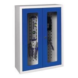 Hängeschrank H750xB500xT200mm Sichtfenster Stahlbl.lichtgrau/enzianblau